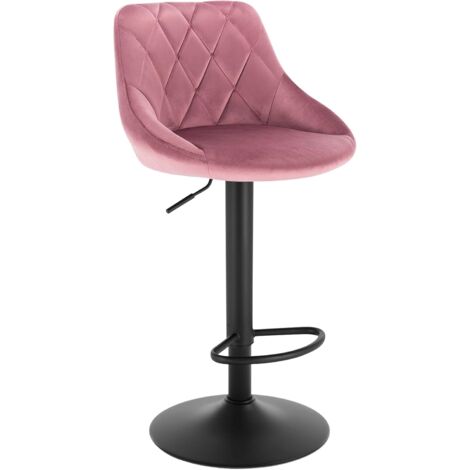 Woltu – Tabouret de bar en velours rose – Hauteur réglable 60-82 cm – Repose-pieds ergonomique – Base en métal antidérapante