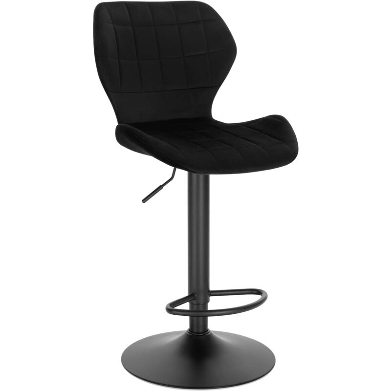 Woltu - Tabouret de Bar en Velours, Réglables en Hauteur, Pivotant à 360°avec Dossier Repose-Pieds, Noir, siège 48x38cm