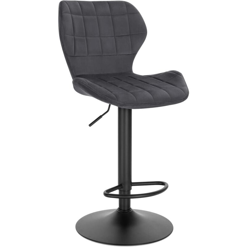 Woltu - Tabouret de Bar en Velours, Réglables en Hauteur, Pivotant à 360°avec Dossier Repose-Pieds, Gris Foncé, siège 48x38cm
