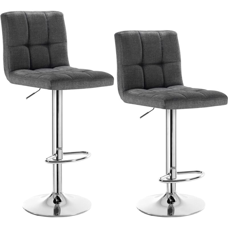 Woltu - Lot de 2 Tabouret de bar en lin Siège bien rembourré, Tabouret pivotant, ajustable en hauteur, Gris foncé