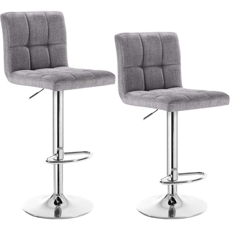 Woltu - Lot de 2 Tabouret de bar en lin Siège bien rembourré, Tabouret pivotant, ajustable en hauteur, Gris clair