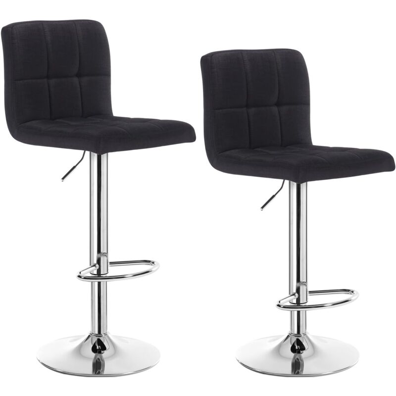Woltu - Tabouret de bar en lin, lot de 2, Siège bien rembourré, Tabouret de bar pivotant, ajustable en hauteur, Noir