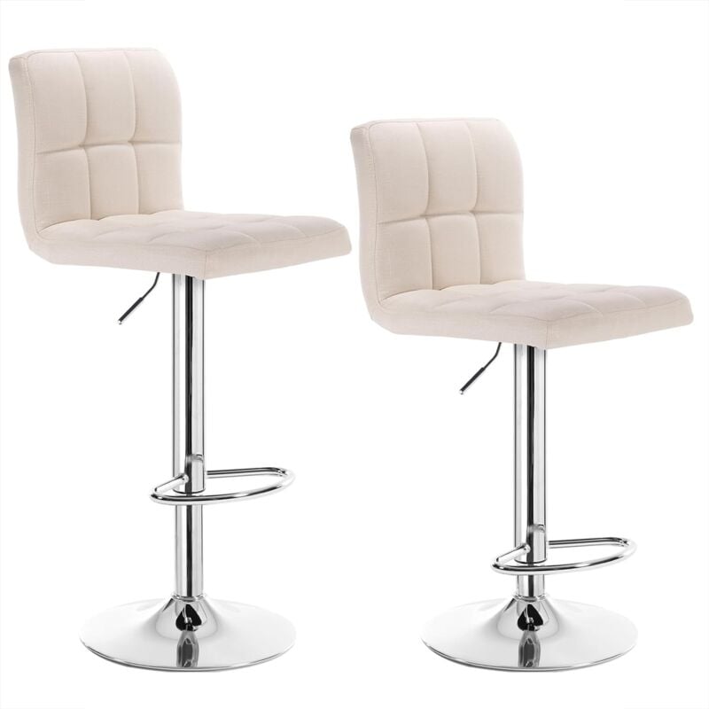 Woltu - Tabouret de Bar Lot de 2 en Lin réglage en Hauteur avec Dossier, Crème