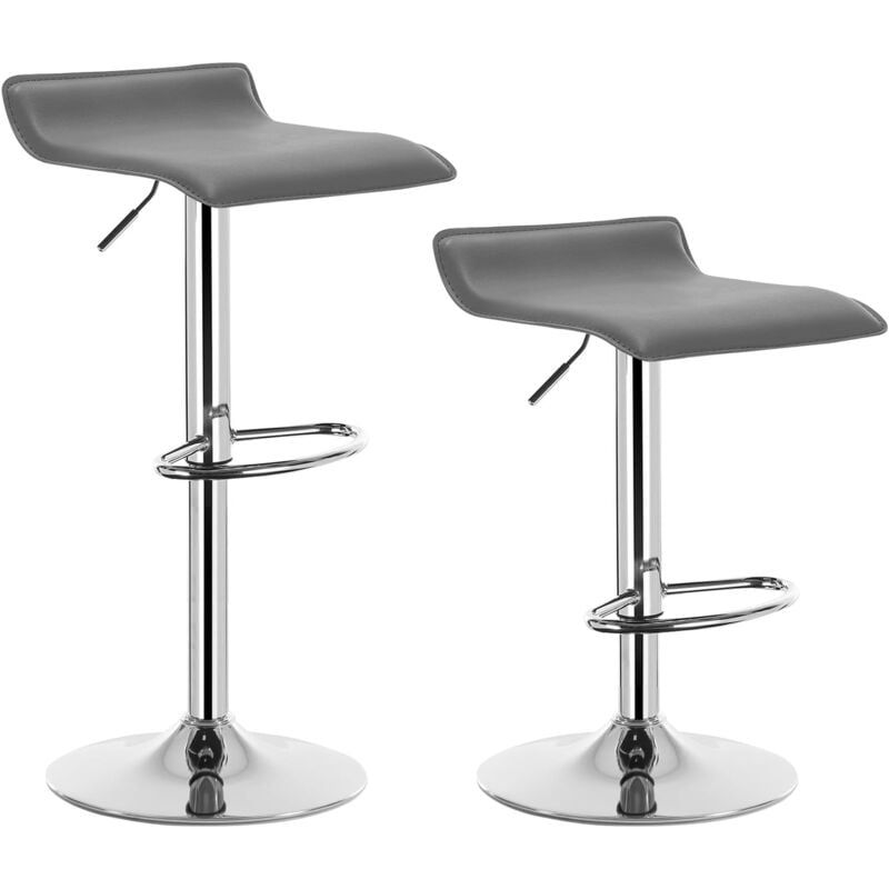 Woltu - Tabouret de bar en similicuir, lot de 2, Tabouret de bar pivotant, hauteur réglable, Gris