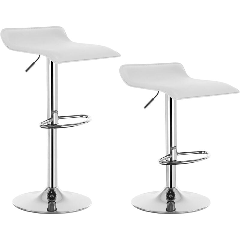 Lot de 2 Tabouret de Bar en Similicuir et Acier chromé, Tabouret réglable et Rotatif, Blanc - Woltu