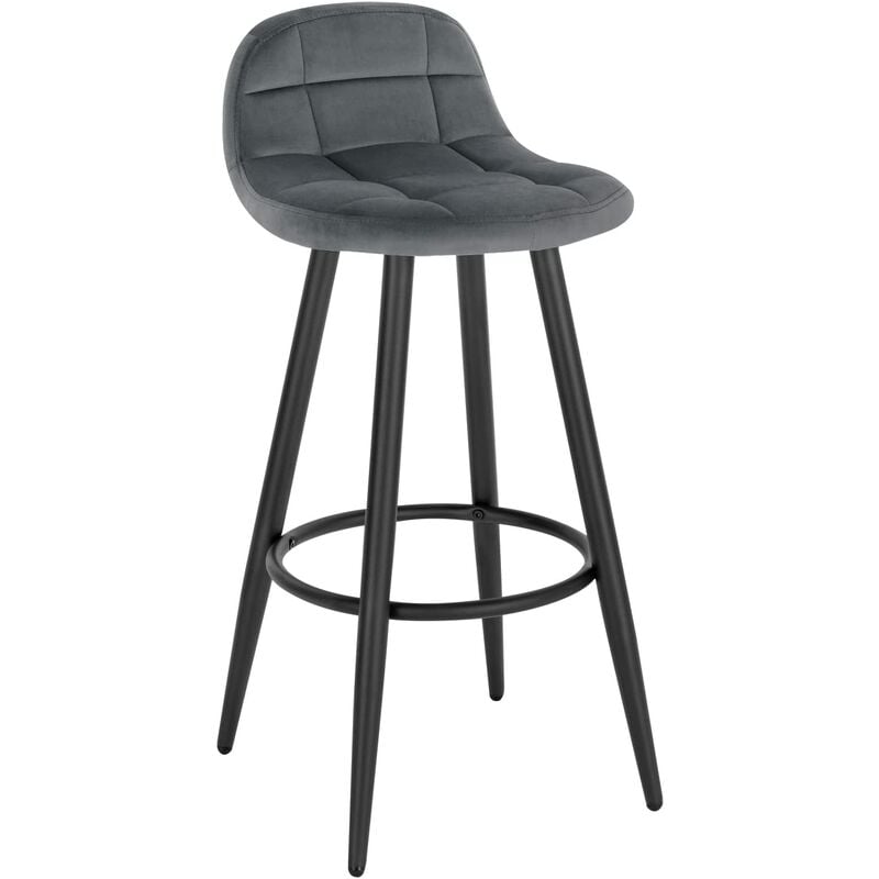 Woltu - Tabouret de Bar Moderne, Chaise de Cuisine Haute en Velours et Métal, Hauteur d'Assise 70cm, Gris Foncé