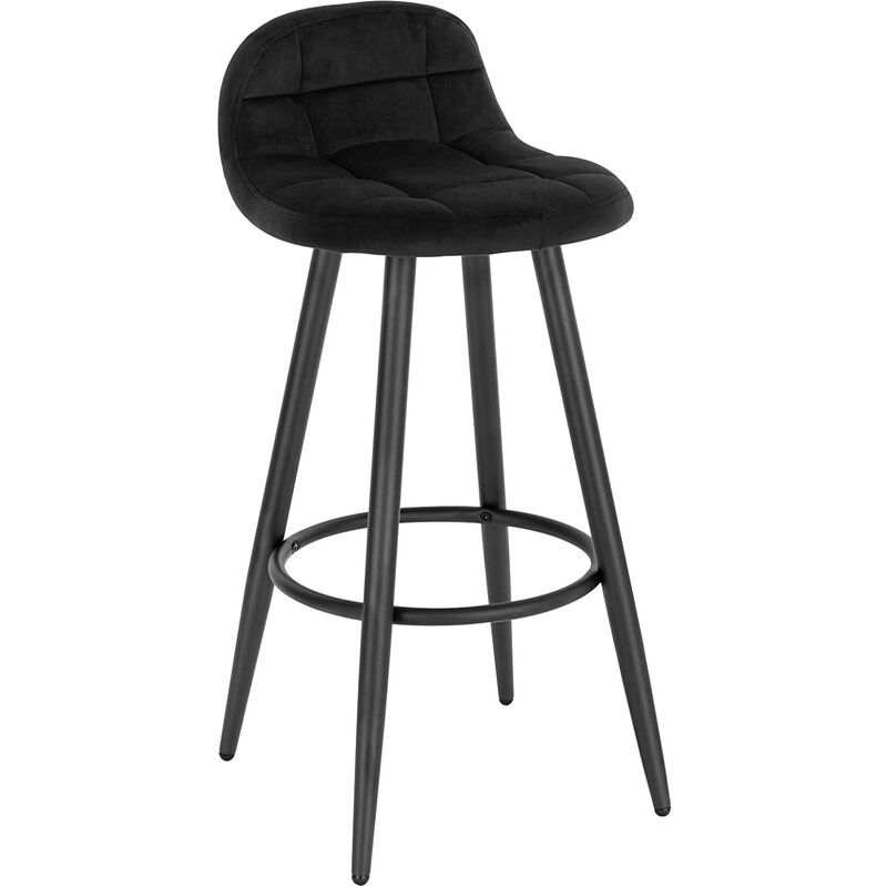 Woltu - Tabouret de Bar Moderne, Chaise de Cuisine Haute en Velours et Métal, Hauteur d'Assise 70cm, Noir