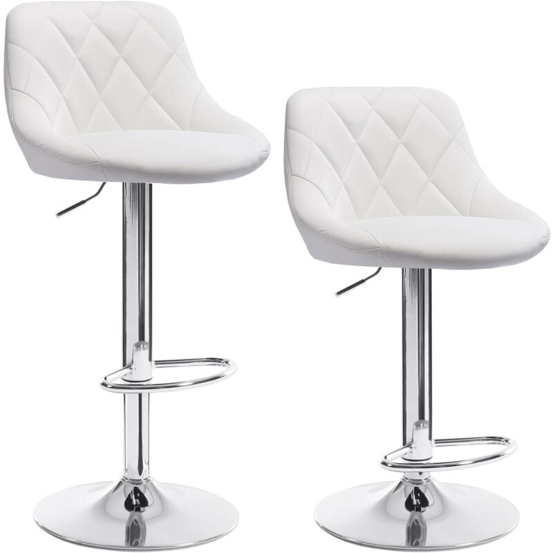 Woltu - Lot de 2 Tabourets de bar Tabouret en cuir synthétique, Siège bien rembourré, Hauteur réglable, Facile à nettoyer, Blanc