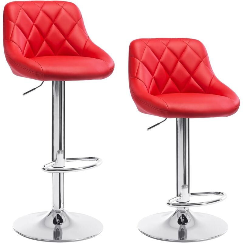 Woltu - Lot de 2 Tabourets de bar avec repose-pieds, hauteur réglable, Tabouret en similicuir, siège bien rembourré, Rouge