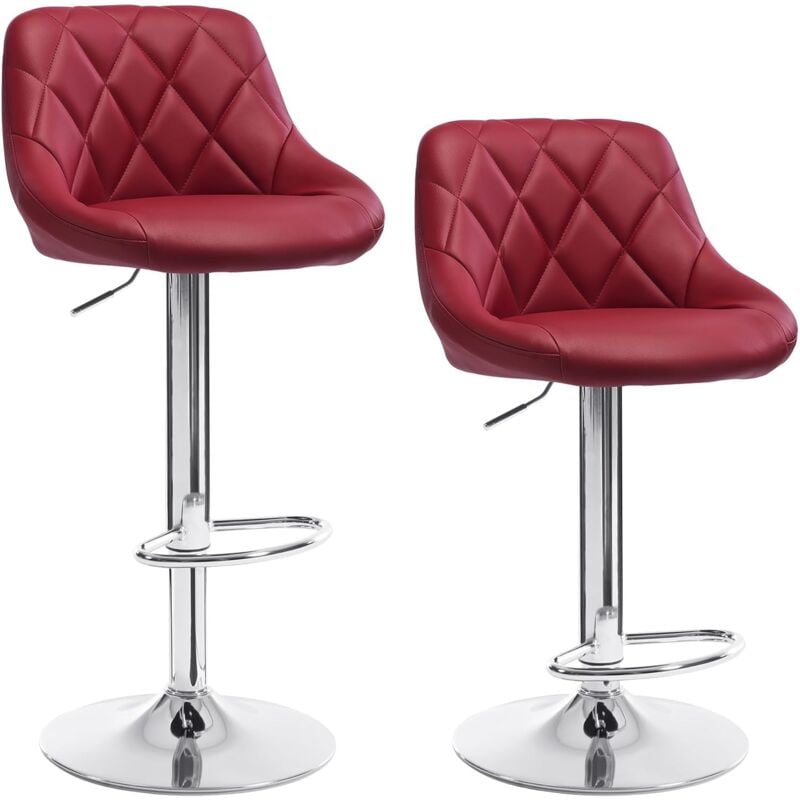 Woltu - Lot de 2 Tabourets de bar avec repose-pieds, hauteur réglable, Tabouret en similicuir, siège bien rembourré, Bordeaux