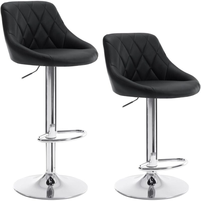 Woltu - Lot de 2 Tabourets de bar avec repose-pieds, hauteur réglable, Tabouret en similicuir, siège bien rembourré, Noir