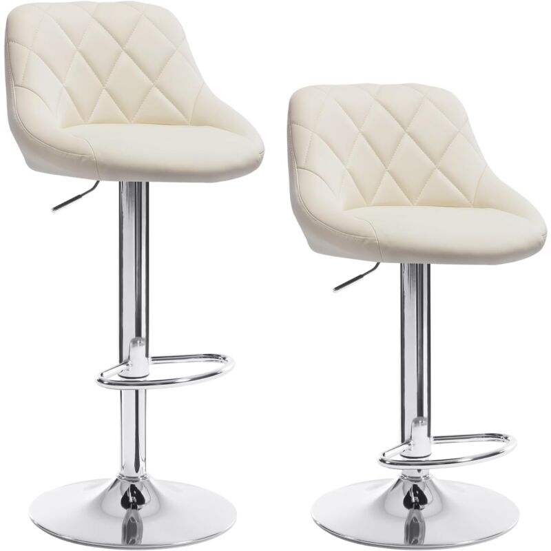 Woltu - 2 x Tabouret de Bar en Similicuir, Tabouret pour bar-bistro avec repose-pied, Siège Hauteur réglable, Crème