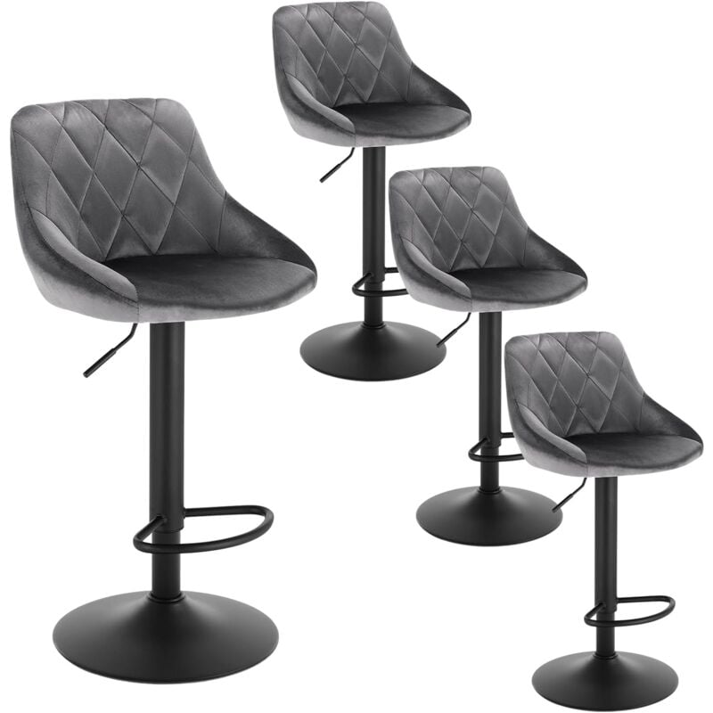 Woltu - Lot de 4 Tabourets de bar siège bien rembourré en velours, Hauteur réglable pieds en métal, Gris foncé