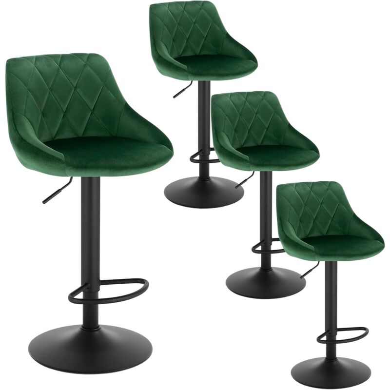 Lot de 4 Tabourets de bar Woltu siège bien rembourré en velours, Hauteur réglable pieds en métal, Vert Foncé