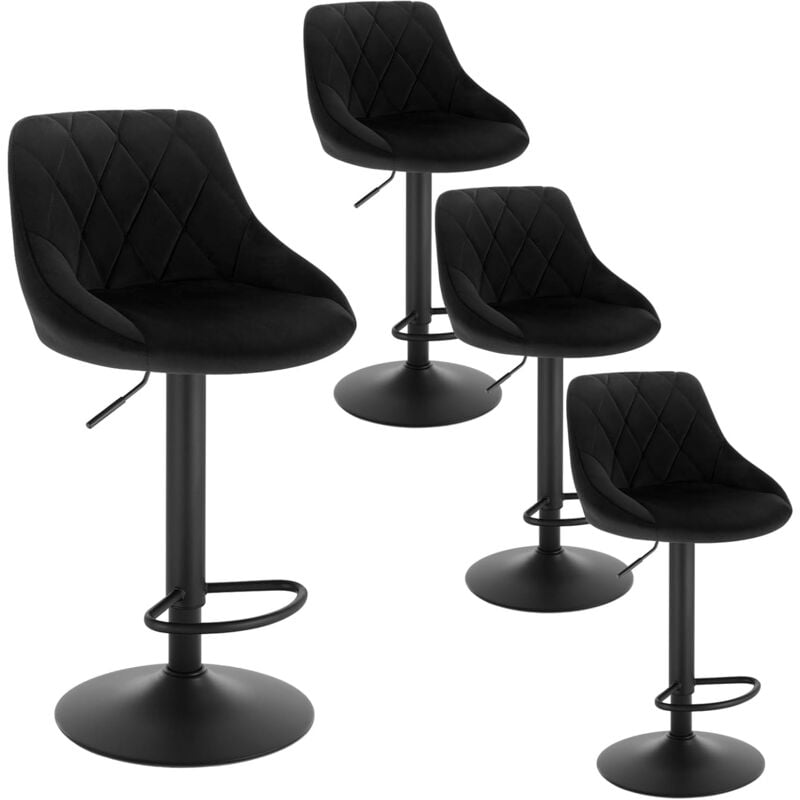 Woltu - Lot de 4 Tabourets de bar siège bien rembourré en velours, Hauteur réglable pieds en métal, Noir
