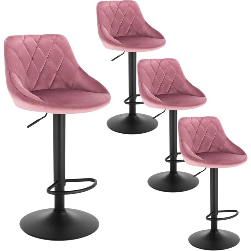 Woltu - Lot de 4 Tabourets de bar siège bien rembourré en velours, Hauteur réglable pieds en métal, Rose