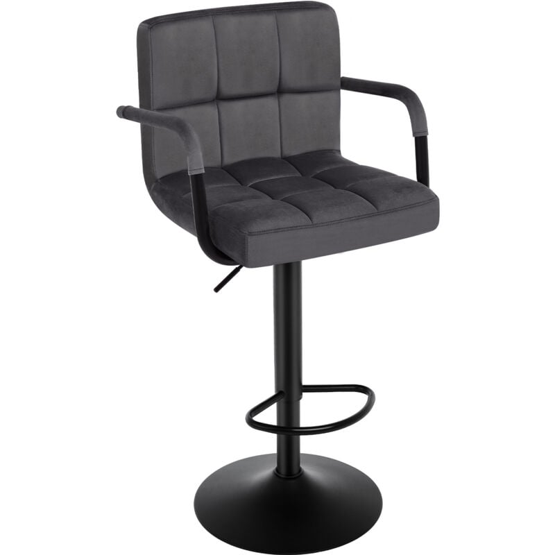 Woltu - Tabouret de bar Tabouret avec dossier pour comptoir, bistro assise en velours, réglable en hauteur et 360⁰ rotatif, Gris foncé