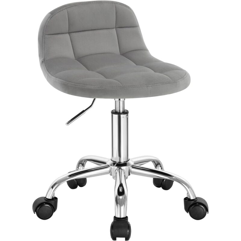 Woltu - Tabouret de Bureau Tabouret en Velours avec Dossier, Chaise Pivotante à roulettes, Réglable en Hauteur,Gris Clair