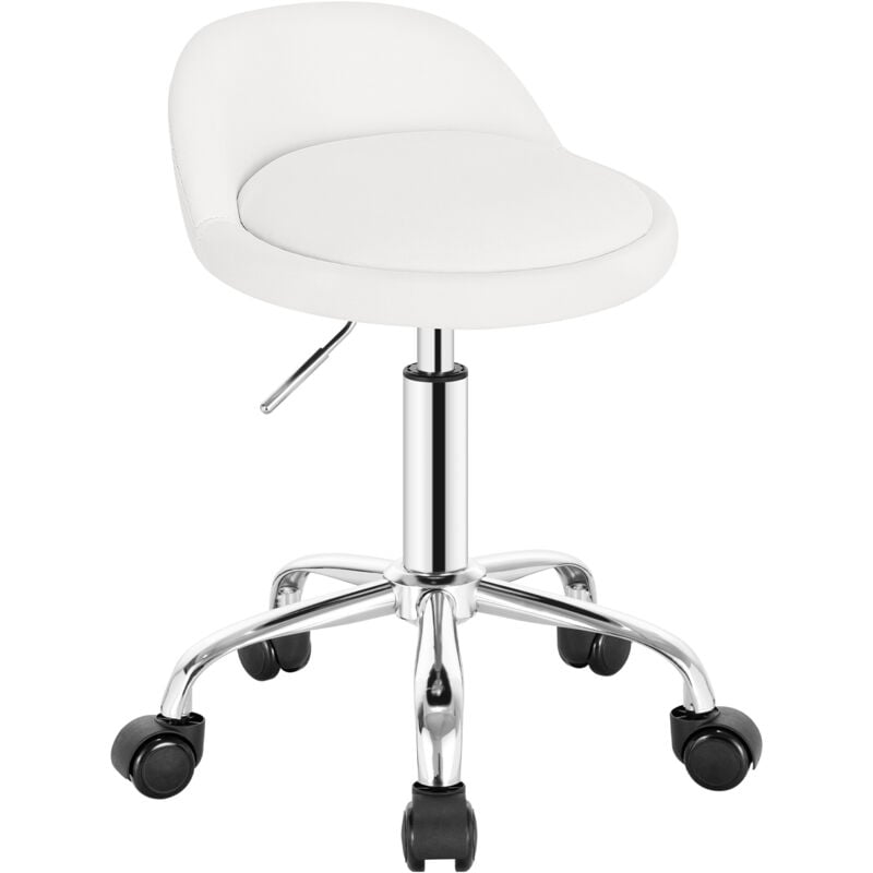 Tabouret de Bureau, Tabouret Rond avec Dossier, Tabouret Coiffeuse à roulettes en Similicuir, Blanc - Woltu
