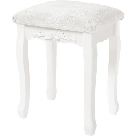 Woltu – Tabouret de coiffeuse vintage rembourré 37x30x50cm – MDF E1 et chêne – Chaise de maquillage baroque – Blanc crème