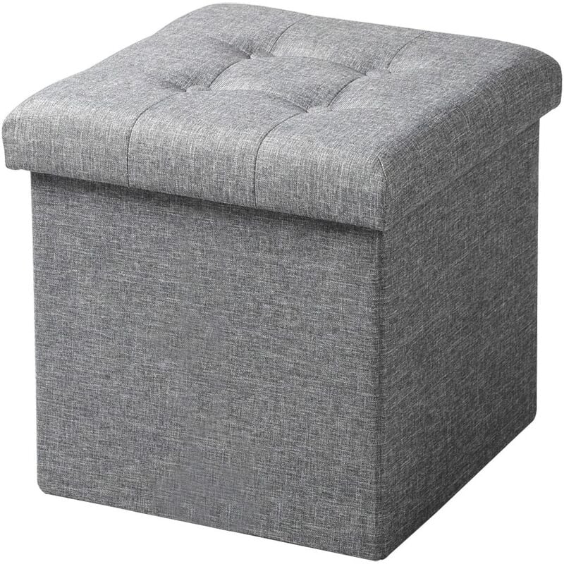 Tabouret pouf coffre Boîte de rangement repose-pied cube, siège pliable et multifonctionnel 37, 5x37, 5x38cm, Gris Clair - Woltu