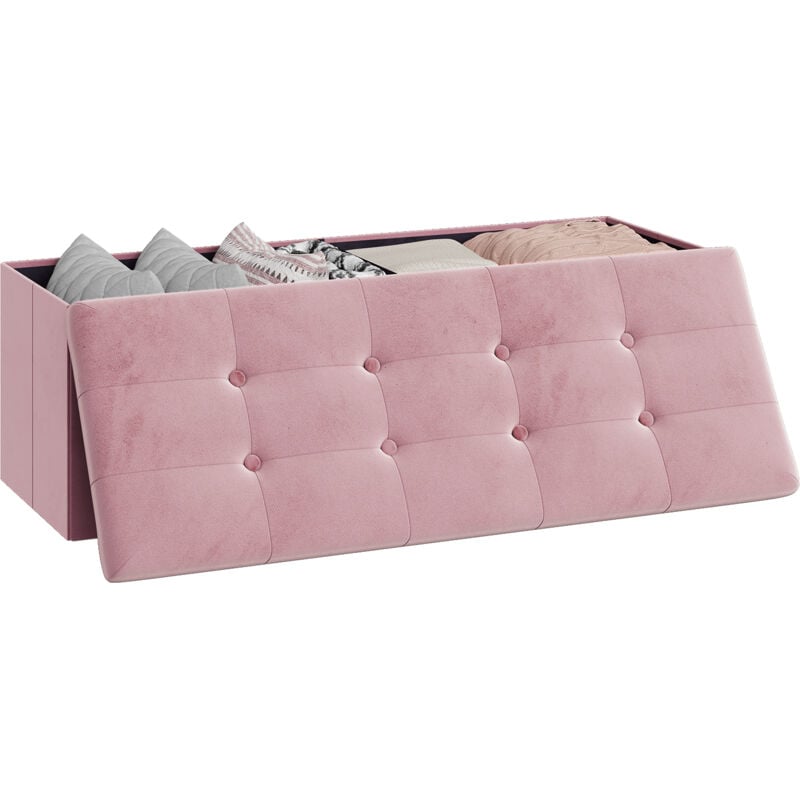 Banc de Rangement Pliable Pouf, Coffre de Rangement Intérieur, Rembourré en Velours, 118L, 110x37, 5x38cm, Rose - Woltu