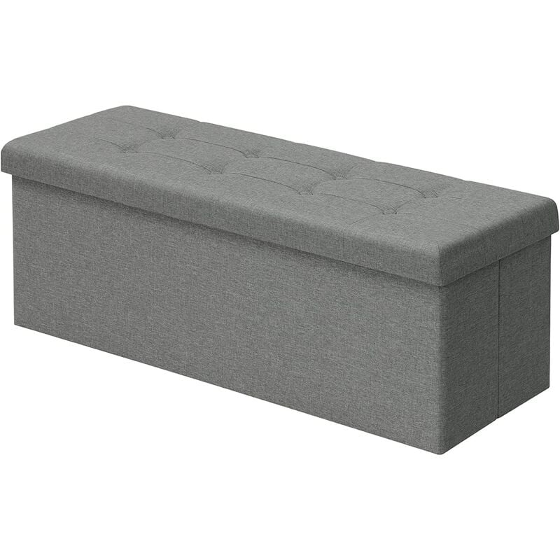 WOLTU Tabouret Pouf coffre de rangement rectangulaire pliable, coffre multifonctionnel, 110x37, 5x38cm, Gris Clair