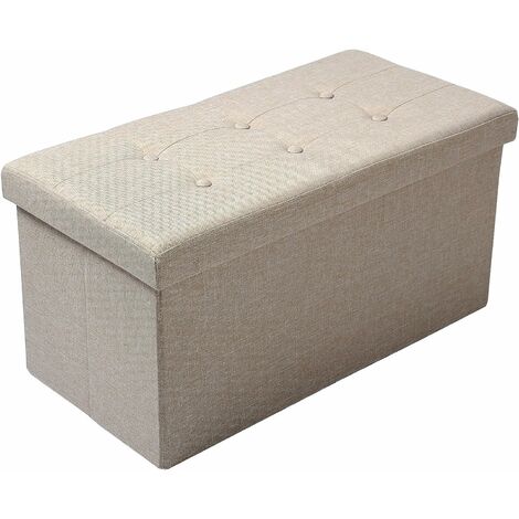 Woltu – Tabouret coffre en lin beige – Siège rembourré 76x37,5x38 cm – Rangement pratique pour livres et jouets – Charge maximale 300 kg