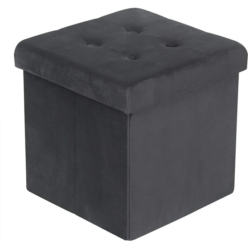 Tabouret Pouf de Rangement en Velours, Coffre Repose-Pied Pliable 37, 5x37, 5x38cm, Gris - Woltu