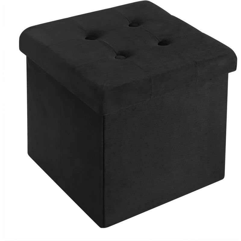 Tabouret Pouf de Rangement en Velours Woltu Coffre Repose-Pied Pliable 37, 5x37, 5x38cm, Noir