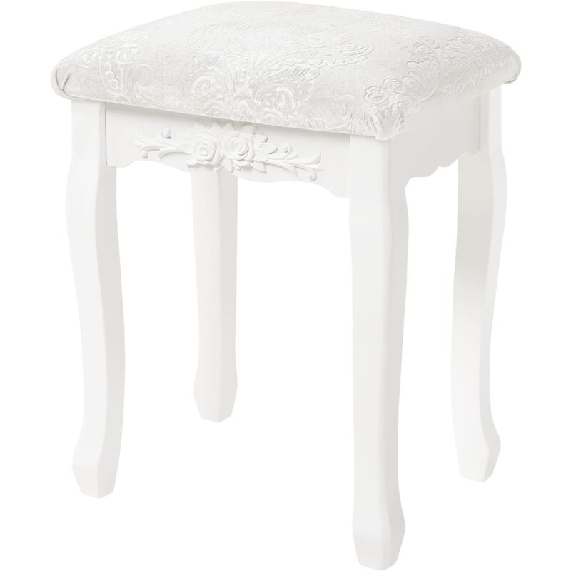 Woltu - Tabouret de Coiffeuse 37x30x50cm Vintage Rembourré, Chaise de Maquillage et de Chambre, Style Baroque, Blanc Crème