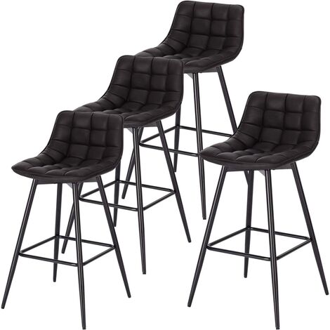 Woltu – Lot de 4 tabourets de bar en similicuir et métal – Hauteur d'assise 64 cm – Repose-pieds ergonomique – Couleur anthracite