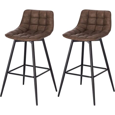 Woltu – Lot de 2 tabourets de bar en similicuir brun – Cadre métal robuste – Repose-pieds ergonomiques – Hauteur d'assise 64 cm