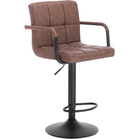 WOLTU Taburetes de bar, marrón oscuro, asiento de piel sintética, altura regulable, giratorios, patas de metal