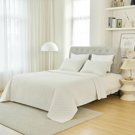 WOLTU Tagesdecke Bettüberwurf mit 2 Kissenbezügen, Bettüberwurf Steppdecke 3 teilig leichte Überwurfdecke Bedspreads leichte Überwurfdecke Wohndecke für Wohnzimmer Schlafzimmer 200x220cm Beige