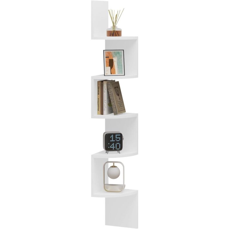 Woltu - tagère d'angle Étagère Murale, Étagère Zigzag, Bibliothèque Angle, en mdf, 19,5 x 19,5 x 123 cm, Blanc