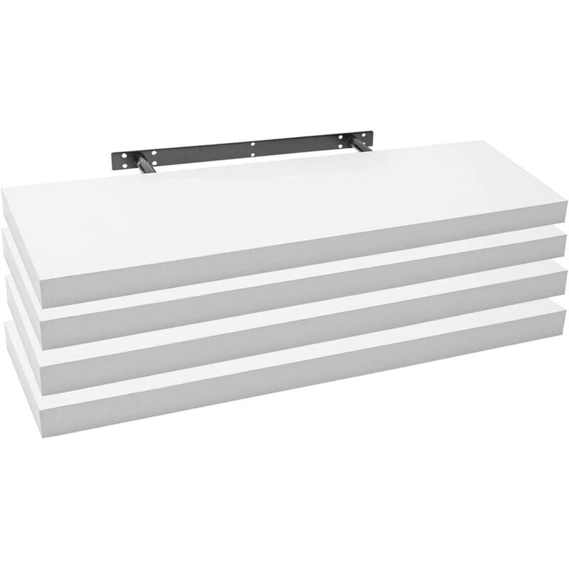 Lot de 4 Étagère murale cube en bois mdf, Étagère pour livres-CD-DVD, Étagère à fixation invisible, 100x22, 9x3, 8cm, Blanc - Woltu