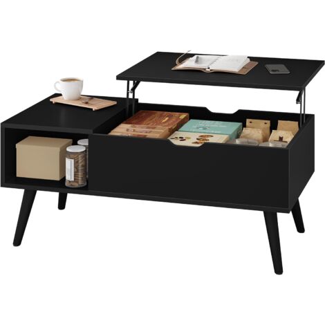 WOLTU Tavolino da caffè Tavolo Sollevabile Elevabile da Salotto Mobile da Divano Soggiorno Portariviste 100x50x(43-57) cm, Nero