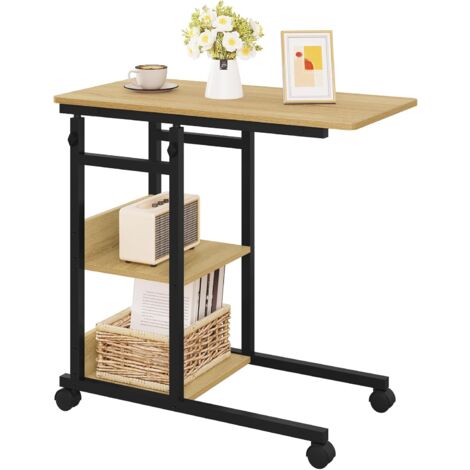 WOLTU Tavolino Salotto Moderno Lato Divano da Caffè Forma C in in Legno e Metallo, Rovere Chiaro + Nero