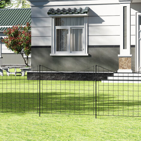 WOLTU Teichzaun Steckzaun, Gartenzäune Dekorative, 5 Zaunelemente 6 Befestigungsstäbe, Zaunelemente metall, Gitterzaun Unterbogen, Zaun für Hunde, Schwarz