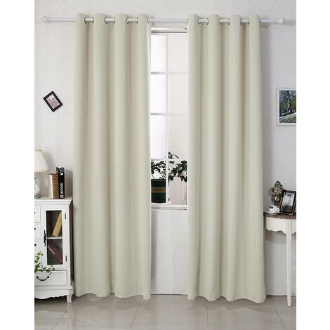 WOLTU Tenda Oscurante per Finestre con Occhielli per Camera da Letto. 2 Pannelli Beige ,Tenda senza cinghie