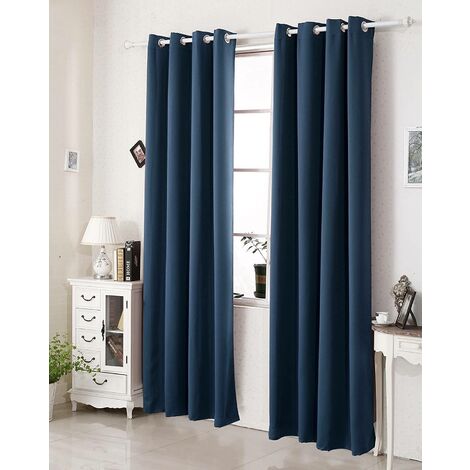 WOLTU Tenda Oscurante per Finestre con Occhielli per Camera da Letto. 2 Pannelli Blu Scuro ,Tenda senza cinghie
