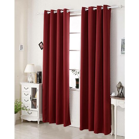 WOLTU Tenda Oscurante per Finestre con Occhielli per Camera da Letto. 2 Pannelli Bordeaux ,Tenda senza cinghie