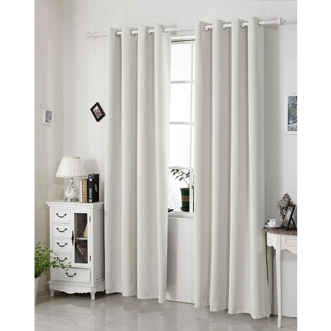 WOLTU Tenda Oscurante per Finestre con Occhielli per Camera da Letto. 2 Pannelli Crema ,Tenda senza cinghie