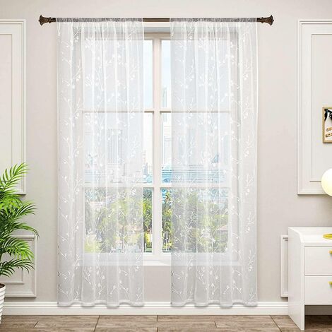 WOLTU Tende Trasparenti Senza Occhielli per Soggiorno Camera da Letto 2 Pannelli Voile Bianco 140x225cm ,Tenda senza cinghie
