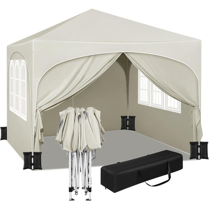 Woltu - Tente de Fête 3x3m avec 4 Sacs de Sable, Tonnelle de Jardin avec 4 Parois Latérales, Pavillon Pop-Up avec Toit en Demi-Cercle, Tente Pliante,