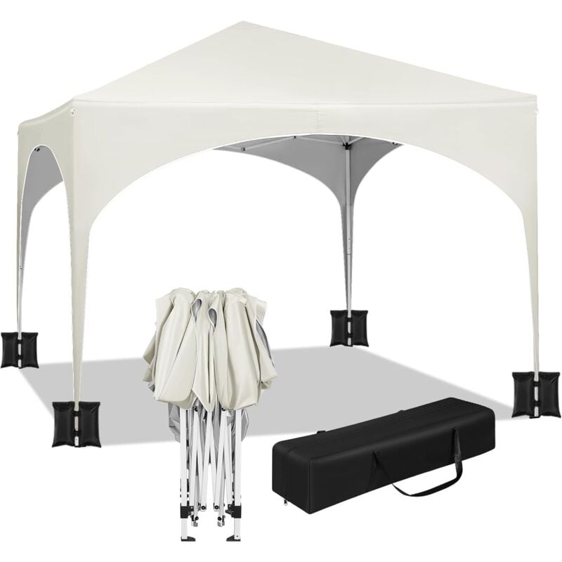 Tente de Fête 3x3m avec 4 Sacs de Sable, Tonnelle de Jardin, Pavillon Pop-Up avec Toit en Demi-Cercle, Auvent Pliable Imperméable, Tente Pare-Soleil,