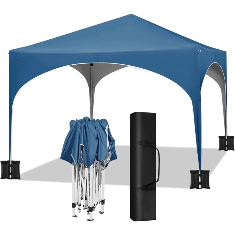 Tente de Fête 3x3m avec 4 Sacs de Sable, Tonnelle de Jardin, Pavillon Pop-Up avec Toit en Demi-Cercle, Auvent Pliable Imperméable, Tente Pare-Soleil,