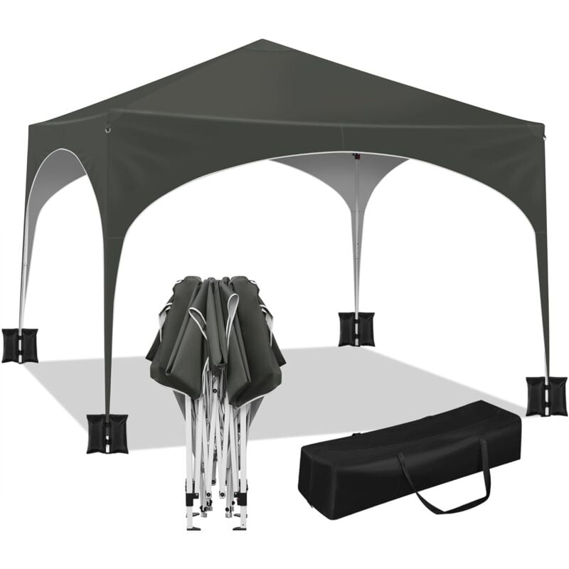 Tente de Fête 3x3m avec 4 Sacs de Sable, Tonnelle de Jardin, Pavillon Pop-Up avec Toit en Demi-Cercle, Auvent Pliable Imperméable, Tente Pare-Soleil,