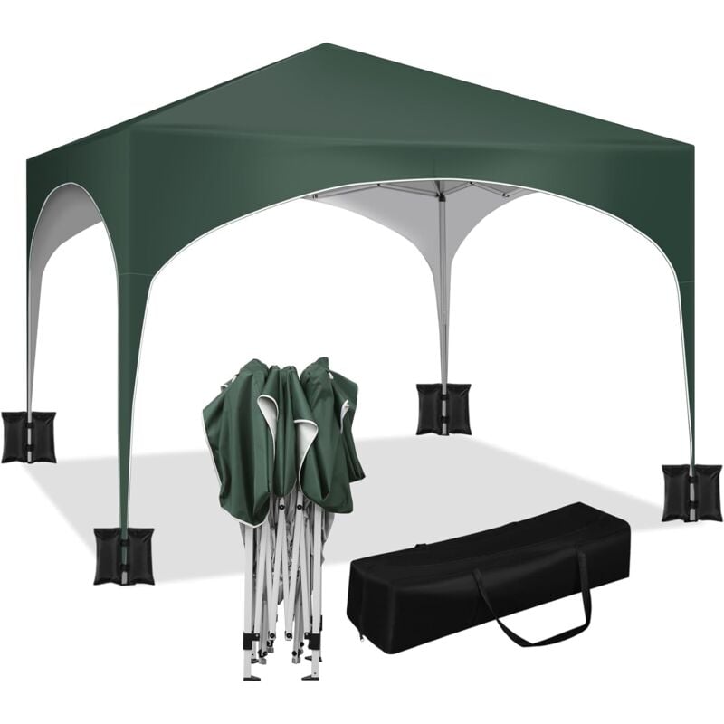 Tente de Fête 3x3m avec 4 Sacs de Sable, Tonnelle de Jardin, Pavillon Pop-Up avec Toit en Demi-Cercle, Auvent Pliable Imperméable, Tente Pare-Soleil,